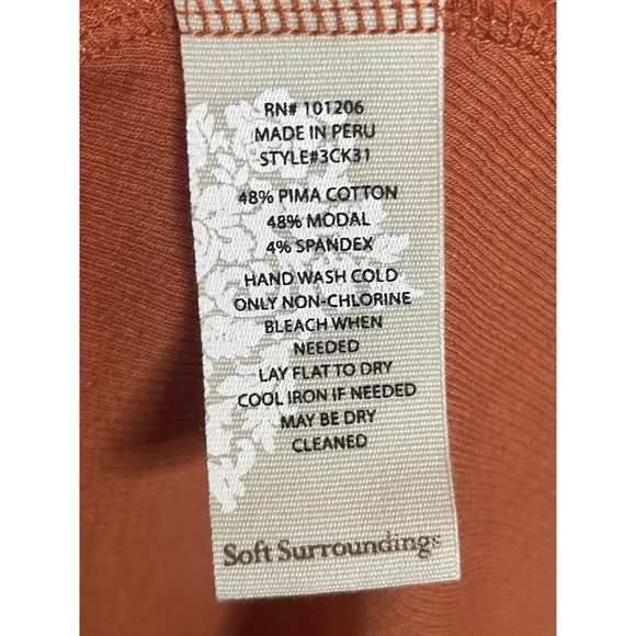 Soft Surroundings Womens Sz L Petite V-Neck Orange Shirt Blouse Pima Cotton Top - Picture 4 of 6